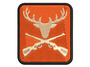 Crossed Hunting Rifles with Deer Head Antlers Multi-Color Embroidered Iron-On or Hook & Loop Patch Applique