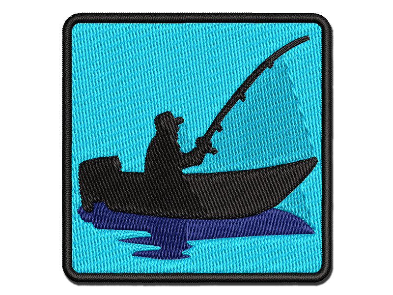Fisherman in Fishing Boat Multi-Color Embroidered Iron-On or Hook & Loop Patch Applique