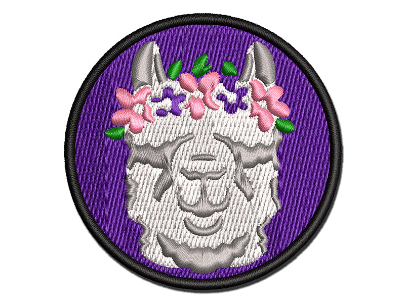 Flower Crown Llama Head Multi-Color Embroidered Iron-On or Hook & Loop Patch Applique