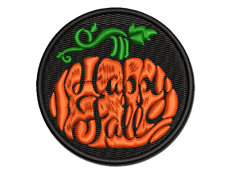 Happy Fall Autumn Harvest Pumpkin with Vine Multi-Color Embroidered Iron-On or Hook & Loop Patch Applique