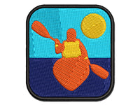 Person Kayaking with Paddle Back Behind View Multi-Color Embroidered Iron-On or Hook & Loop Patch Applique