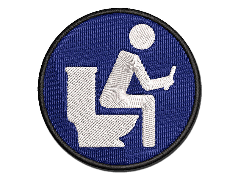 Person Sitting on Toilet with Phone Restroom Pooping Multi-Color Embroidered Iron-On or Hook & Loop Patch Applique