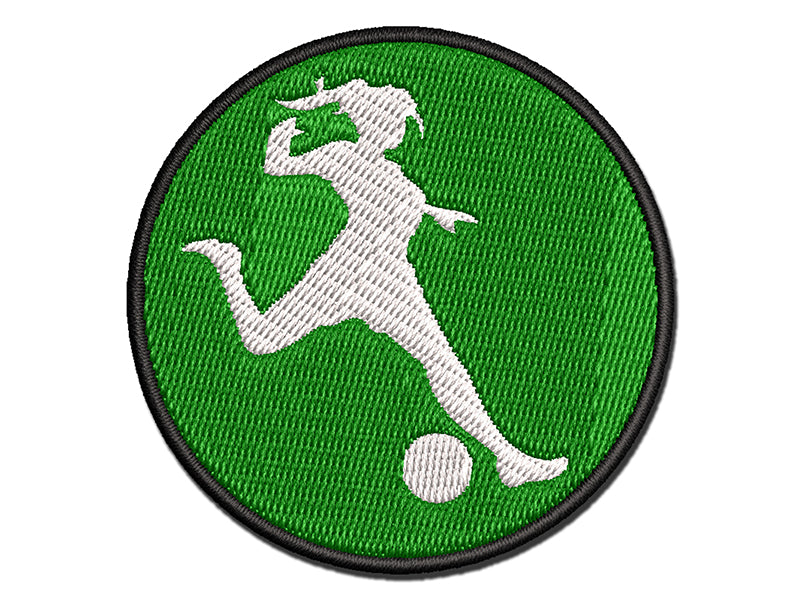 Soccer Player Woman Kicking Ball Association Football Multi-Color Embroidered Iron-On or Hook & Loop Patch Applique