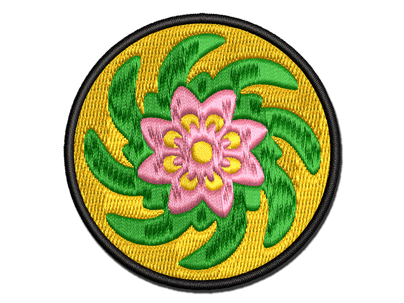 Swirling Geometrical Flower Multi-Color Embroidered Iron-On or Hook & Loop Patch Applique