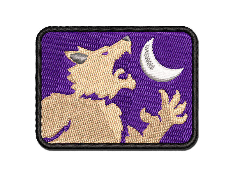 Werewolf Monster Howling at Moon Halloween Multi-Color Embroidered Iron-On or Hook & Loop Patch Applique