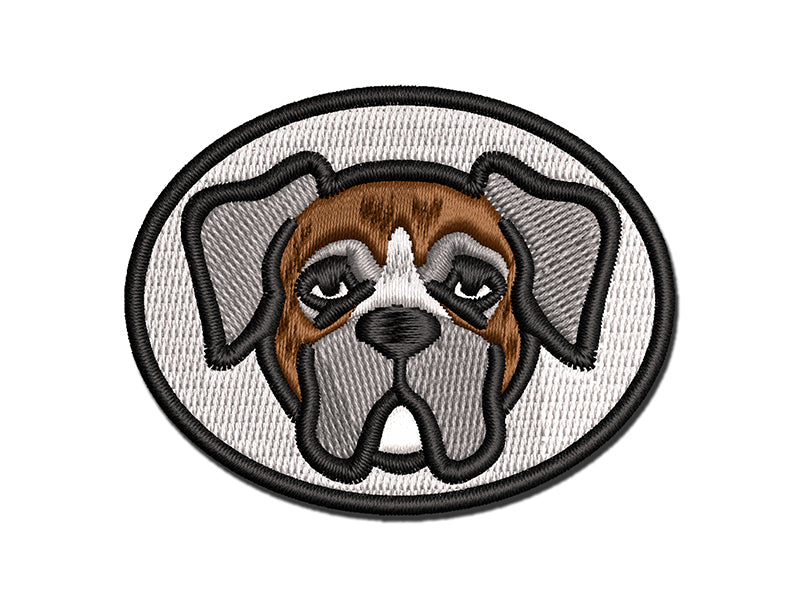 Boxer Dog Head Multi-Color Embroidered Iron-On or Hook & Loop Patch Applique