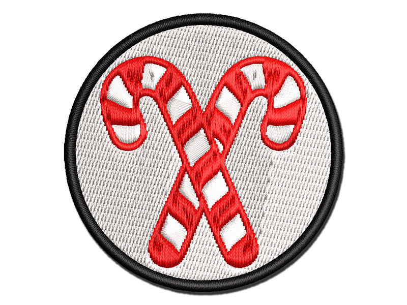 Crossed Candy Canes Christmas Multi-Color Embroidered Iron-On or Hook & Loop Patch Applique