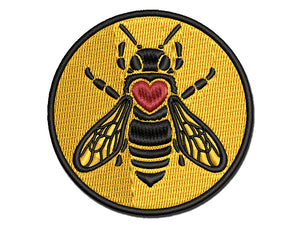Honey Bee with Heart on Back Multi-Color Embroidered Iron-On or Hook & Loop Patch Applique