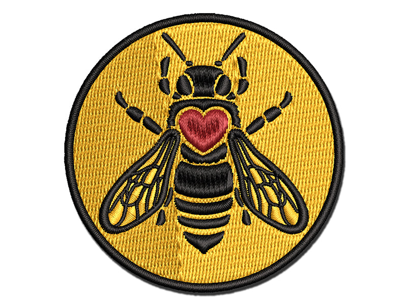 Honey Bee with Heart on Back Multi-Color Embroidered Iron-On or Hook & Loop Patch Applique