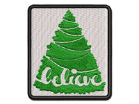 Christmas Tree Believe Multi-Color Embroidered Iron-On or Hook & Loop Patch Applique