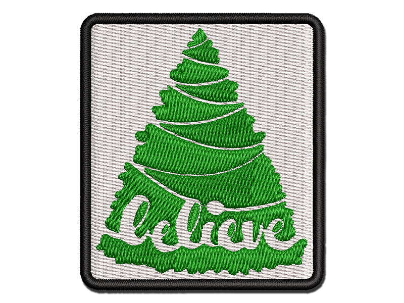 Christmas Tree Believe Multi-Color Embroidered Iron-On or Hook & Loop Patch Applique