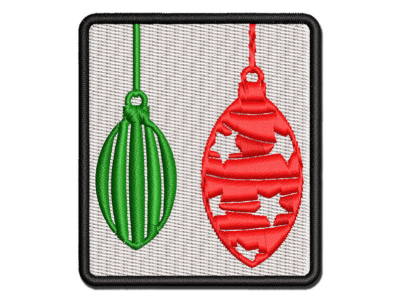 Elongated Holiday Christmas Ornaments Multi-Color Embroidered Iron-On or Hook & Loop Patch Applique