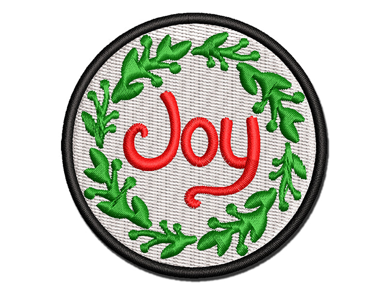 Joy in Wreath Christmas Multi-Color Embroidered Iron-On or Hook & Loop Patch Applique