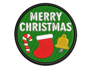 Merry Christmas Holiday Elements Multi-Color Embroidered Iron-On or Hook & Loop Patch Applique