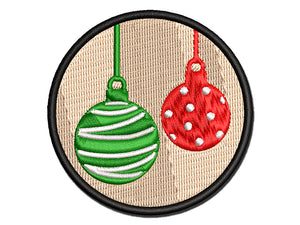 Round Holiday Christmas Ornaments Multi-Color Embroidered Iron-On or Hook & Loop Patch Applique