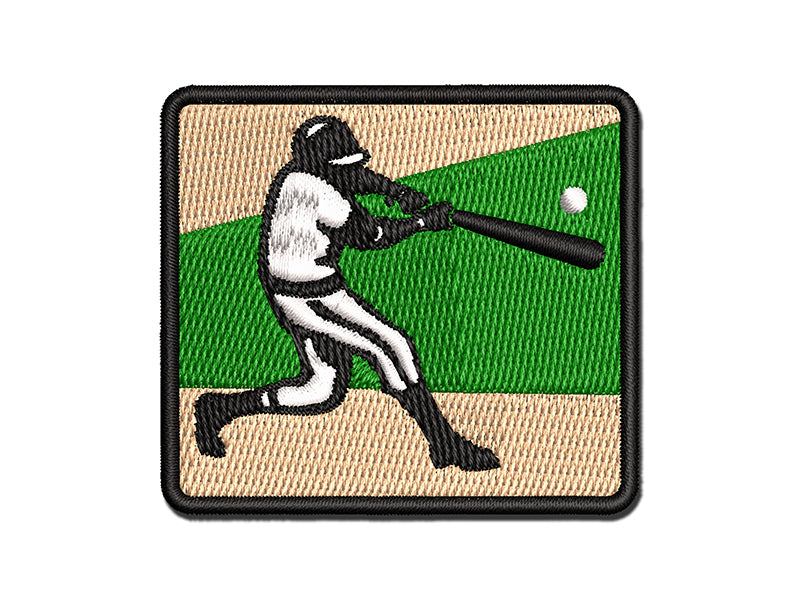 Baseball Player Batter Hitting Ball Multi-Color Embroidered Iron-On or Hook & Loop Patch Applique