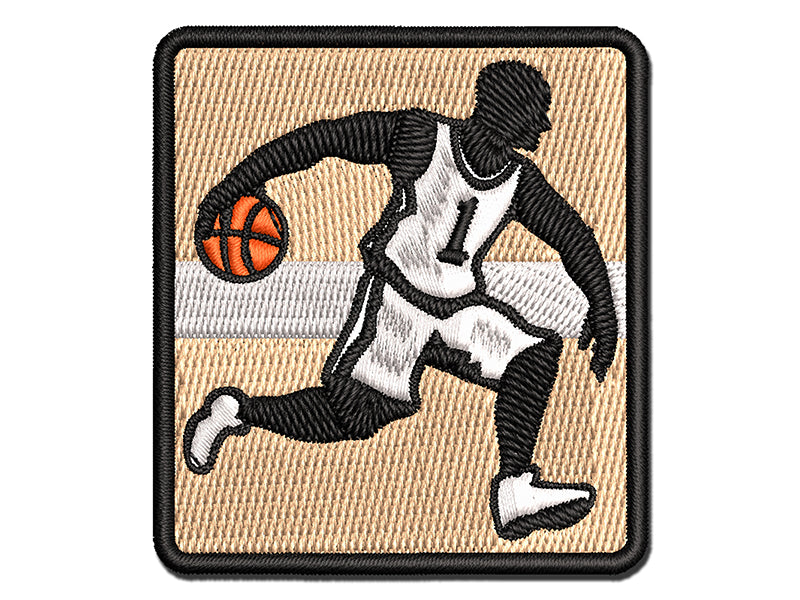 Basketball Player Dribbling Ball Running Multi-Color Embroidered Iron-On or Hook & Loop Patch Applique