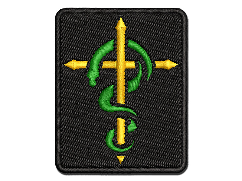 Brazen Serpent on Cross Good and Evil Multi-Color Embroidered Iron-On or Hook & Loop Patch Applique