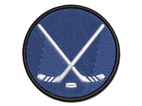 Crossed Hockey Sticks and Puck Multi-Color Embroidered Iron-On or Hook & Loop Patch Applique