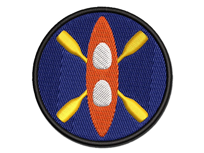 Double Kayak with Crossed Paddles Multi-Color Embroidered Iron-On or Hook & Loop Patch Applique