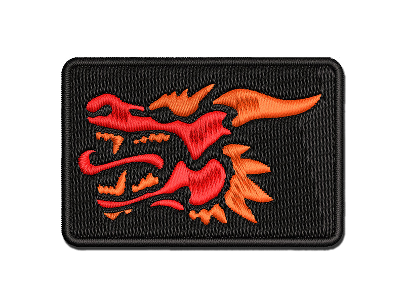 Dragon Head Side View with Tongue Out Multi-Color Embroidered Iron-On or Hook & Loop Patch Applique
