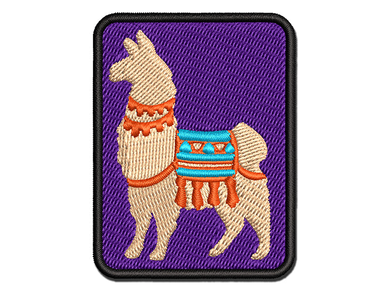 Fancy Llama with Geometric Blanket and Tassels Multi-Color Embroidered Iron-On or Hook & Loop Patch Applique