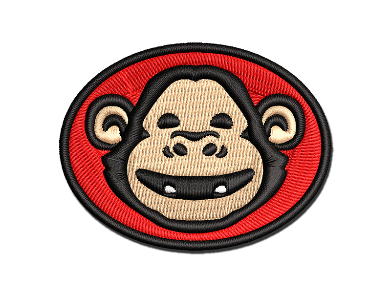 Grinning Chimpanzee Ape Monkey Face Multi-Color Embroidered Iron-On or Hook & Loop Patch Applique