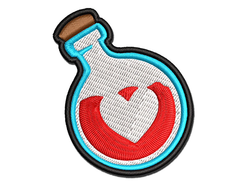 Heart Love Health Potion Bottle Multi-Color Embroidered Iron-On or Hook & Loop Patch Applique