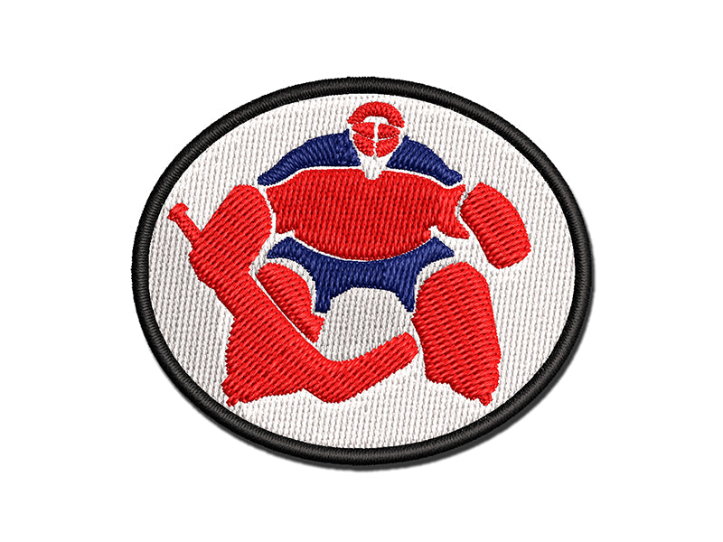 Hockey Goalie Goalkeeper with Stick Multi-Color Embroidered Iron-On or Hook & Loop Patch Applique