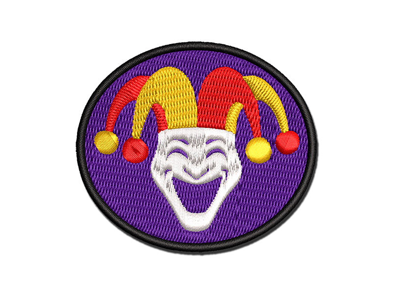 Jester Clown Joker Face Mardi Gras Multi-Color Embroidered Iron-On or Hook & Loop Patch Applique