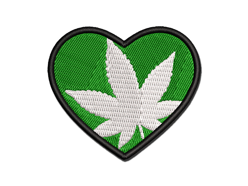Marijuana Leaf in Heart Multi-Color Embroidered Iron-On or Hook & Loop Patch Applique