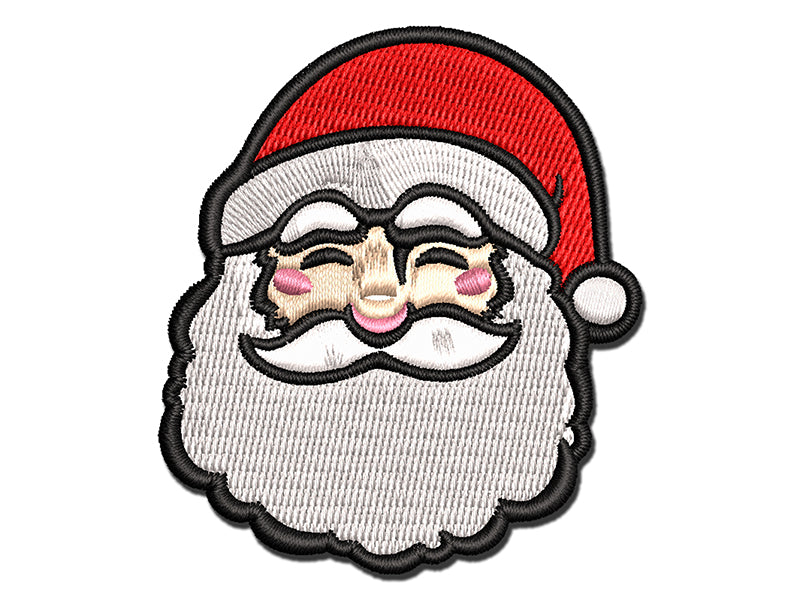 Santa Claus Head with Big Bushy Beard Christmas Holiday Multi-Color Embroidered Iron-On or Hook & Loop Patch Applique