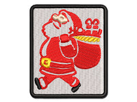 Santa Claus with Bag of Gifts Christmas Holiday Multi-Color Embroidered Iron-On or Hook & Loop Patch Applique