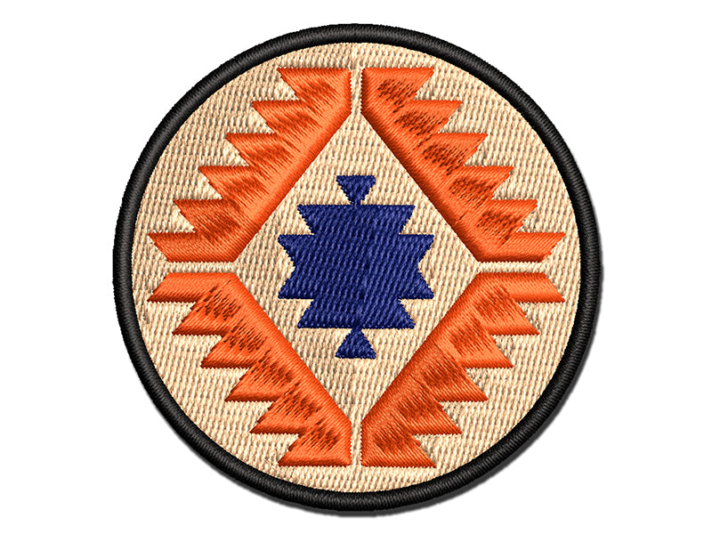Southwestern Diamond Triangle Pattern Multi-Color Embroidered Iron-On or Hook & Loop Patch Applique