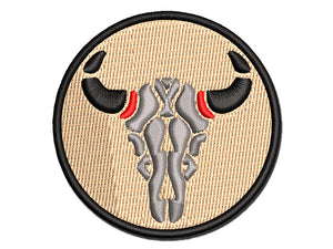 Southwestern Style Tribal Bull Cow Skull Multi-Color Embroidered Iron-On or Hook & Loop Patch Applique