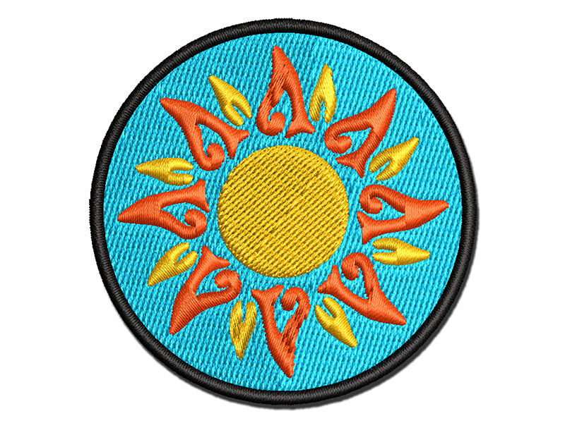 Tribal Sun Circle Star Multi-Color Embroidered Iron-On or Hook & Loop Patch Applique