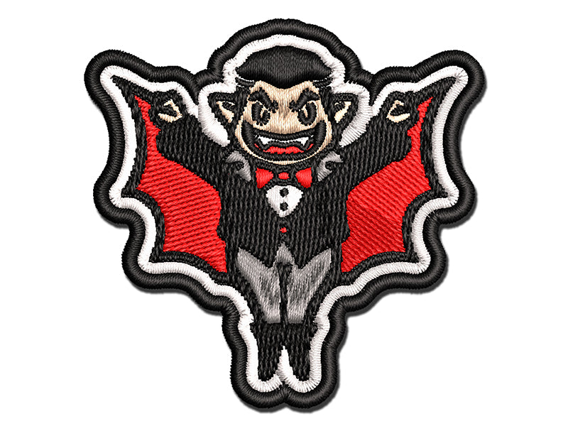 Cartoon Vampire Man Halloween Dracula Multi-Color Embroidered Iron-On or Hook & Loop Patch Applique