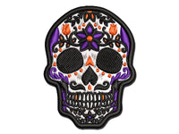 Dia De Los Muertos Mexican Sugar Skull with Flowers Day of the Dead Multi-Color Embroidered Iron-On or Hook & Loop Patch Applique