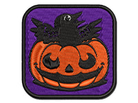 Little Raven Crow in Jack-O'-Lantern Pumpkin Halloween Multi-Color Embroidered Iron-On or Hook & Loop Patch Applique