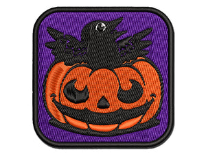 Little Raven Crow in Jack-O'-Lantern Pumpkin Halloween Multi-Color Embroidered Iron-On or Hook & Loop Patch Applique