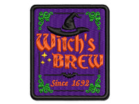 Witch's Brew Potions Label With Bat Halloween Multi-Color Embroidered Iron-On or Hook & Loop Patch Applique