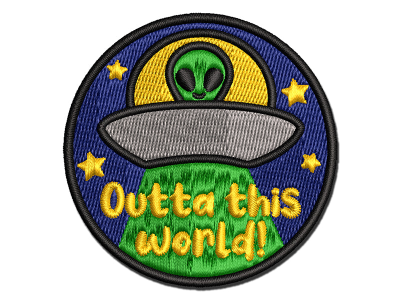 Outta Out of This World Alien Spaceship Multi-Color Embroidered Iron-On or Hook & Loop Patch Applique
