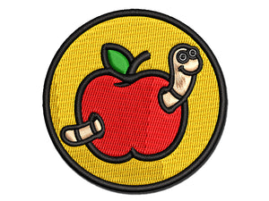 Worm in Apple Multi-Color Embroidered Iron-On or Hook & Loop Patch Applique