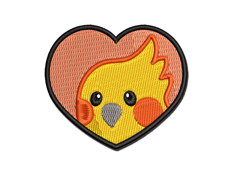 Cockatiel Bird Inside of Heart Multi-Color Embroidered Iron-On or Hook & Loop Patch Applique