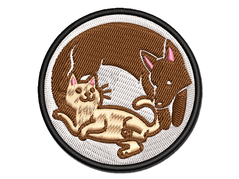 Dog and Cat Chasing in a Circle Multi-Color Embroidered Iron-On or Hook & Loop Patch Applique