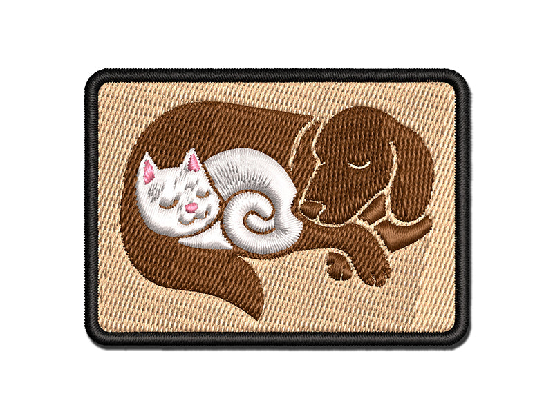 Dog and Cat Sleeping Multi-Color Embroidered Iron-On or Hook & Loop Patch Applique