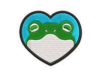 Frog Inside of Heart Multi-Color Embroidered Iron-On or Hook & Loop Patch Applique