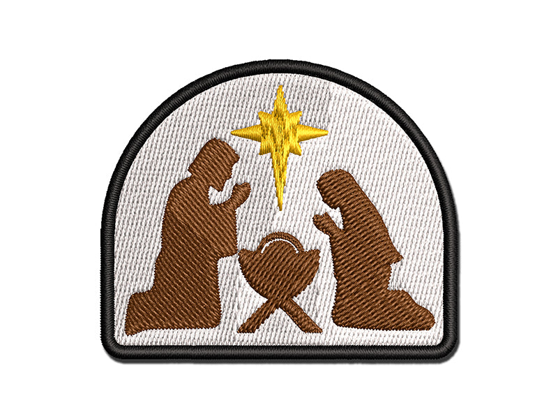 Nativity Scene Silhouette Christmas Baby Jesus Christianity Religious Multi-Color Embroidered Iron-On or Hook & Loop Patch Applique