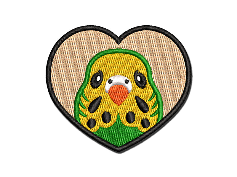 Parakeet Budgie Bird Inside of Heart Multi-Color Embroidered Iron-On or Hook & Loop Patch Applique