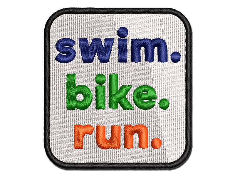 Swim Bike Run Words Triathlon Multi-Color Embroidered Iron-On or Hook & Loop Patch Applique